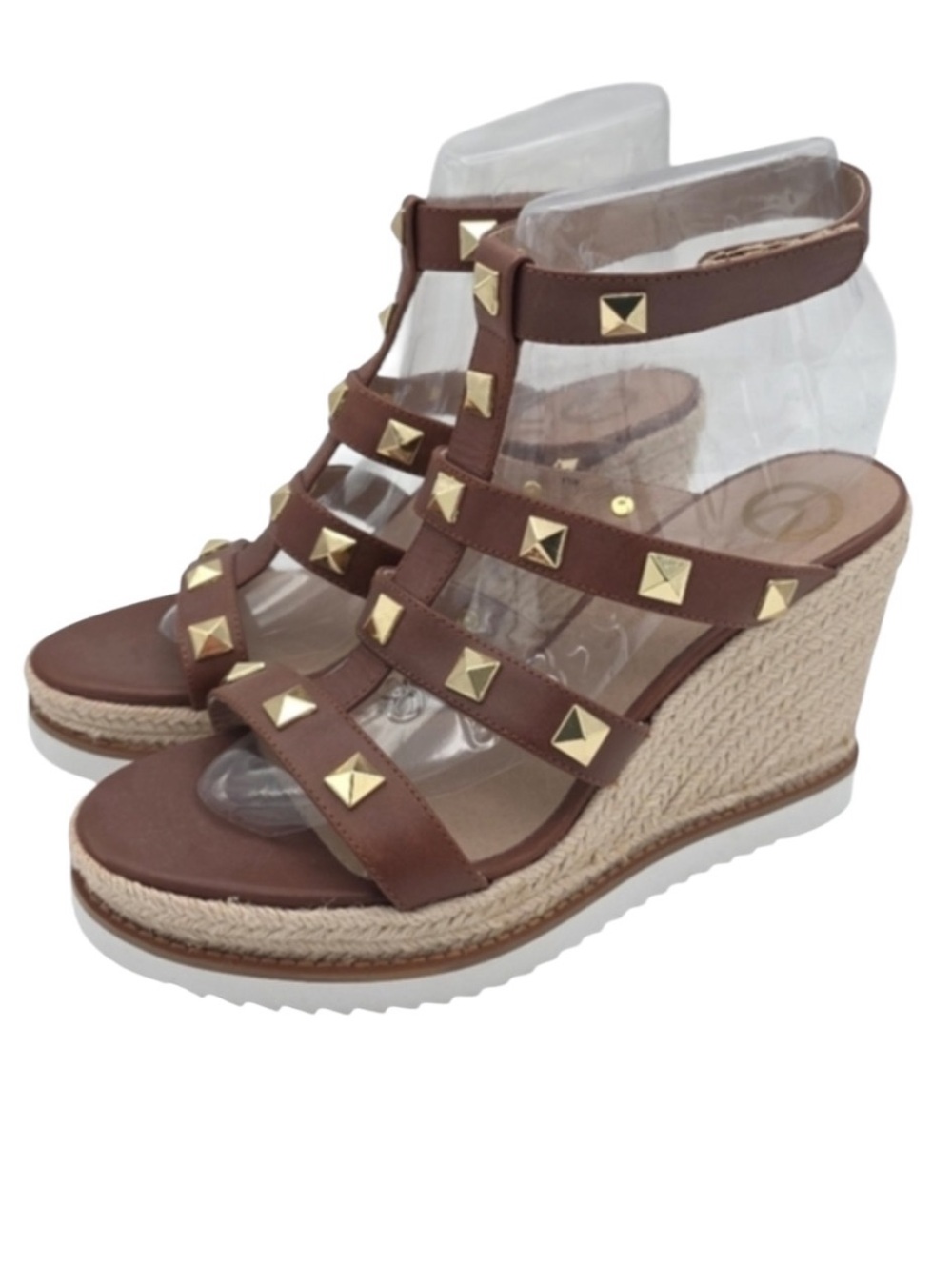 The Wishbone Collection Brown Studded Gladiator Wedge Sandals Size 10M